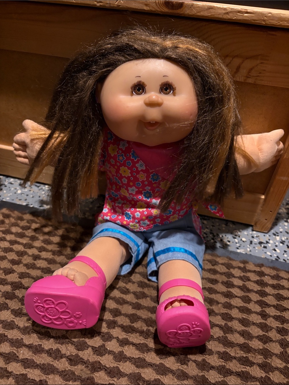 Plush Playtime Doll in Pink Floral Outfit with Bright Pink Shoes